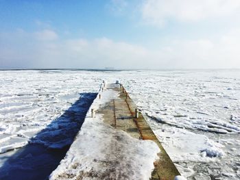 Scenic view of sea against sky during winter