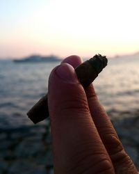 Cropped image of man looking at sea