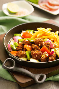 Close-up of salad in bowl on table