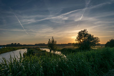 Scenic polder landscape near gouda, holland at sunset