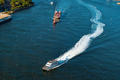 High angle view of ship in sea