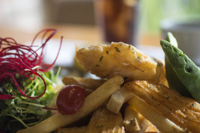 Close-up of prepared potatoes in plate