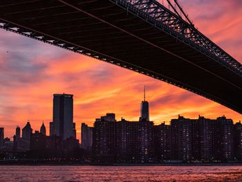 Low angle view of city at sunset