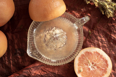 High angle view of oranges on table