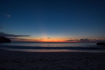 Scenic view of beach against sky during sunset