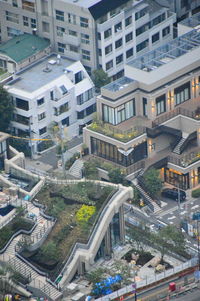 High angle view of buildings in city