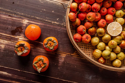 High angle view of fruits on table