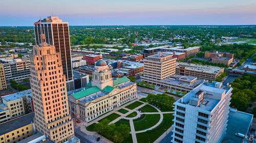 High angle view of cityscape against sky