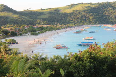 High angle view of boats in calm sea