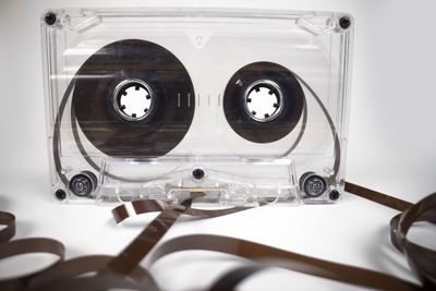 High angle view of machinery on table