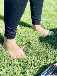 Low section of person standing on field