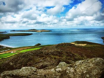 Scenic view of sea against cloudy sky