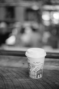 Close-up of coffee cup on table