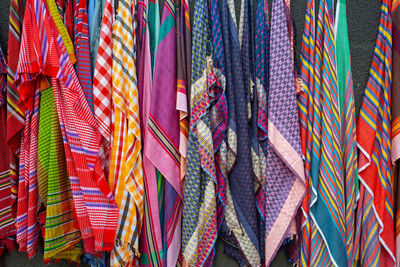 Full frame shot of multi colored hanging for sale in market