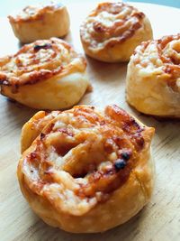 High angle view of baked food on table