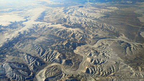 Aerial view of snow covered landscape