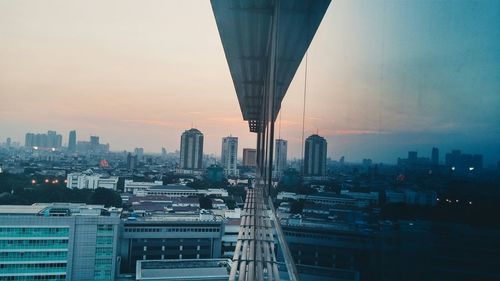 City skyline at sunset