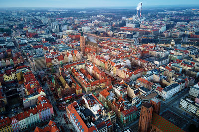 Aerial view of wroclaw rynek market square during christmas holidays