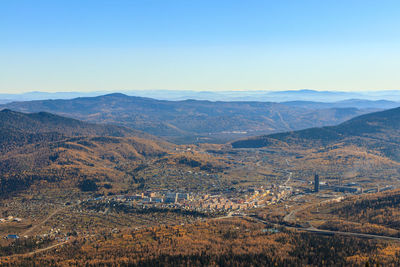 Aerial view of landscape against clear sky