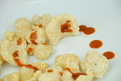 High angle view of cookies in plate