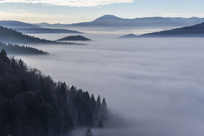 Scenic view of mountains against sky during winter