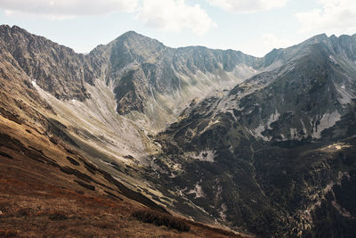 Tatra mountains landscape. scenic view of mountain rocky peaks, slopes, hills and valleys