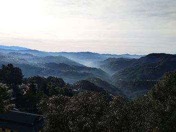 High angle view of mountains against sky