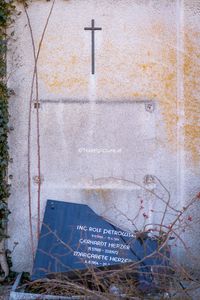 Close-up of text on wall