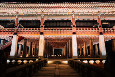 Illuminated lanterns in temple at night
