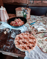 High angle view of food for sale on table