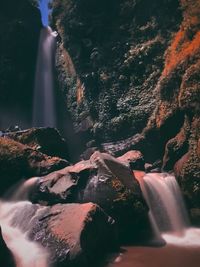 Water flowing through rocks