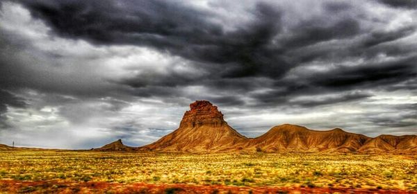 Scenic view of landscape against cloudy sky