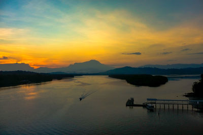 Scenic view of lake against sky during sunset