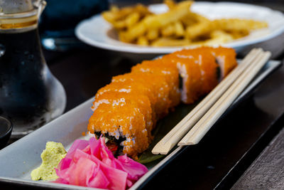 Close-up of food in plate on table