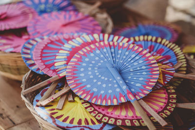 High angle view of multi colored umbrellas on display