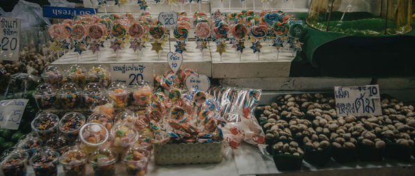 Various candies for sale at market stall