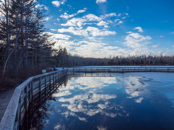 Scenic view of lake against sky during winter