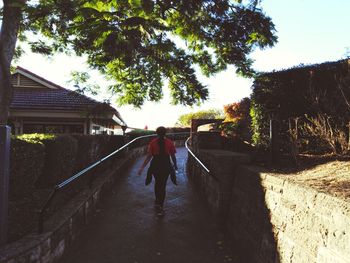 Rear view of man walking on street