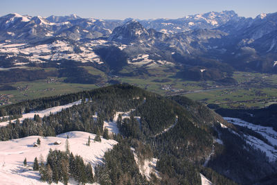 High angle view of snowcapped mountains