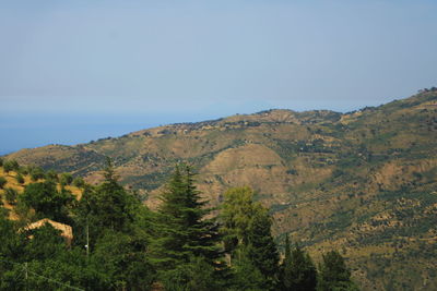 Scenic view of mountains against clear sky