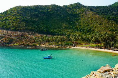 High angle view of fishing boats at nam du island