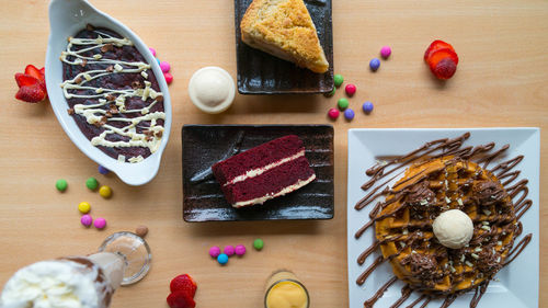 High angle view of dessert in plate on table