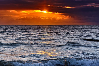Scenic view of sea against sky during sunset