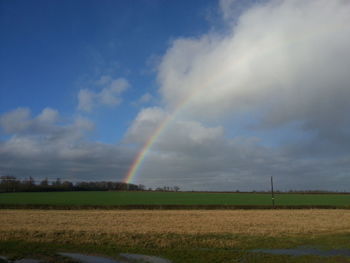 Scenic view of grassy field against cloudy sky