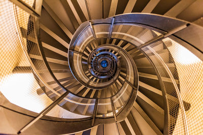 Directly below shot of spiral staircase in building