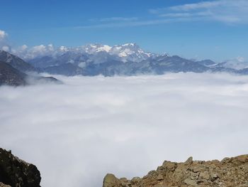 Scenic view of snowcapped mountains against sky