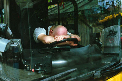 Man working in bus