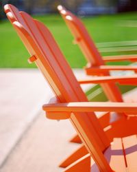 Close-up of empty seats on table