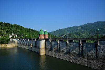 Bridge over river against blue sky