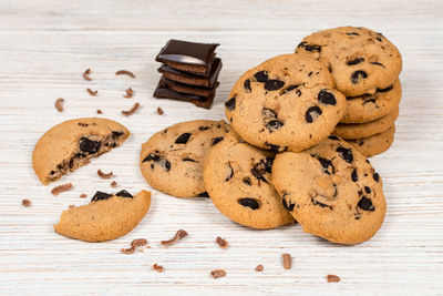 High angle view of cookies on table